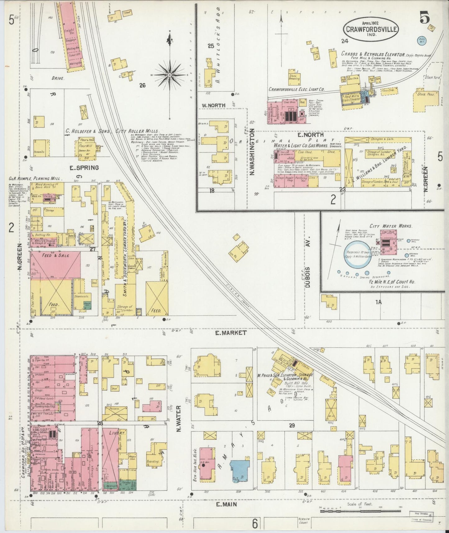 Sanborn Fire Insurance Map from Crawfordsville, Montgomery County, Indiana (1902), Sheet #0005 - Complete Map Set gallery image, historic Sanborn map, vintage wall art, Indiana Indiana