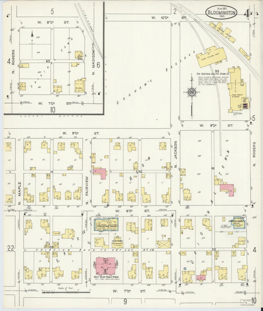 Sanborn Fire Insurance Map from Bloomington, Monroe County, Indiana (1913), Sheet #0004 - Historic Sanborn Fire Insurance Map Print, vintage old map wall art, antique decor, genealogy gift, Indiana Indiana map