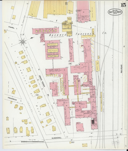 Sanborn Fire Insurance Map from Battle Creek, Calhoun County, Michigan (1902), Sheet #0015 - Complete Map Set gallery image, historic Sanborn map, vintage wall art, Michigan Michigan