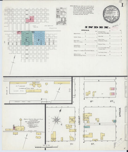 Sanborn Fire Insurance Map from North Platte, Lincoln County, Nebraska (1892), Sheet #0001 - Complete Map Set gallery image, historic Sanborn map, vintage wall art, Nebraska Nebraska