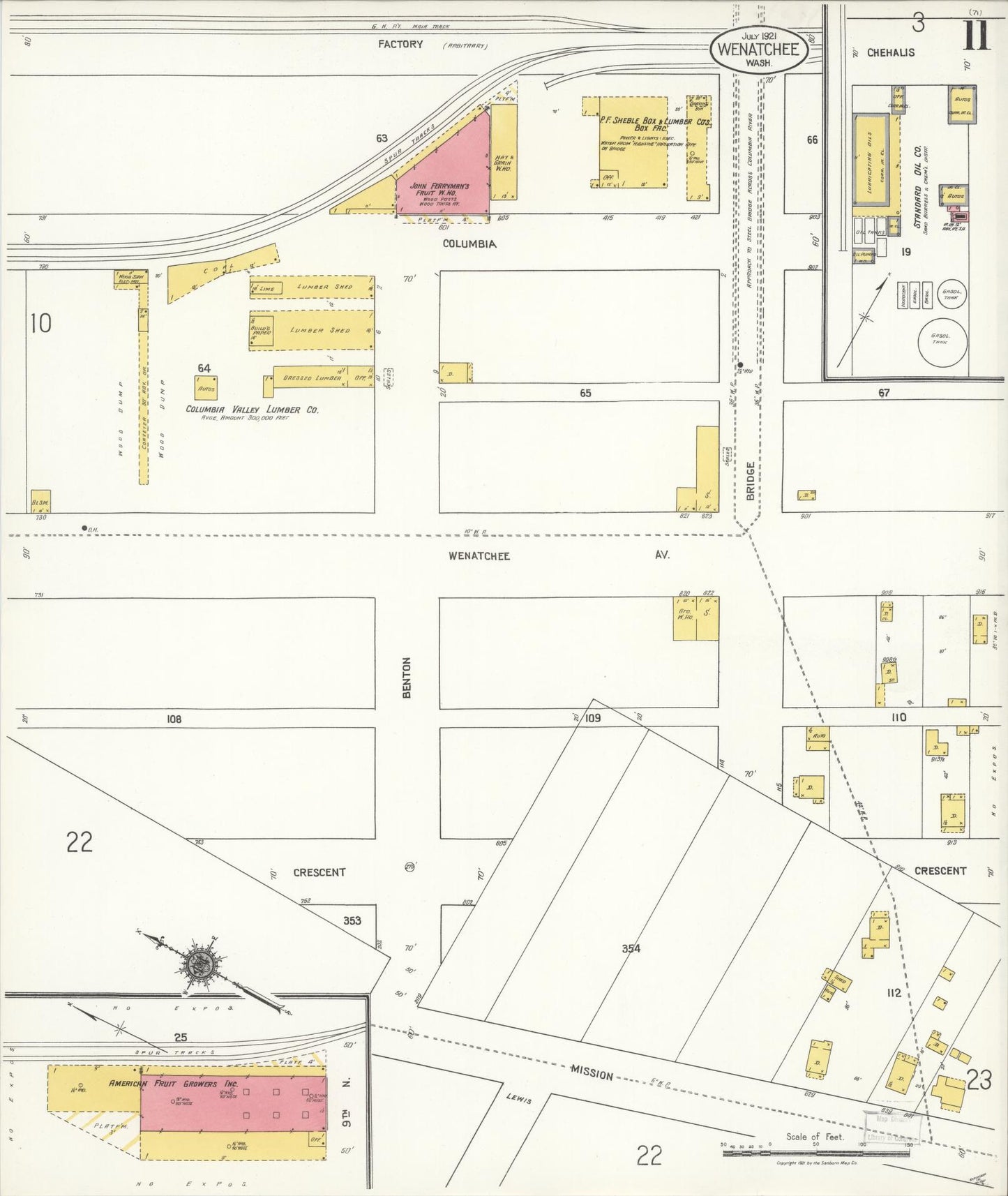 Sanborn Fire Insurance Map from Wenatchee, Chelan County, Washington (1921), Sheet #0011 - Complete Map Set gallery image, historic Sanborn map, vintage wall art, Washington Washington