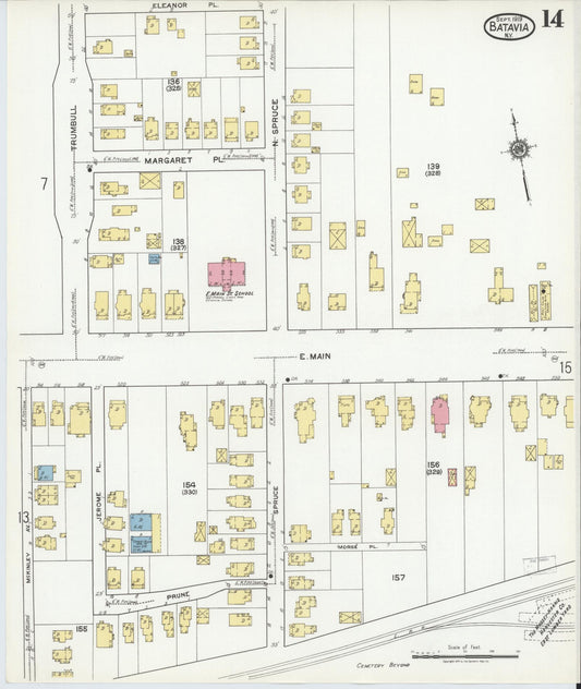 Sanborn Fire Insurance Map from Batavia, Genesee County, New York (1919), Sheet #0014 - Historic Sanborn Fire Insurance Map Print, vintage old map wall art, antique decor, genealogy gift, New York New York map