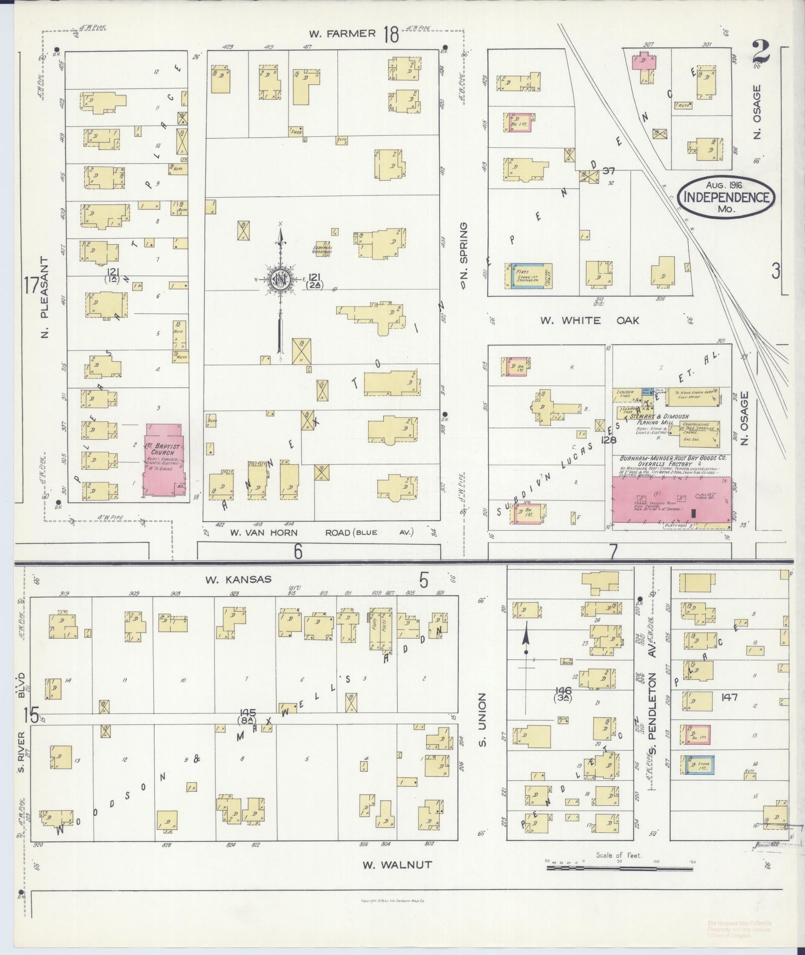 Sanborn Fire Insurance Map from Independence, Jackson County, Missouri (1916), Sheet #0002 - Complete Map Set gallery image, historic Sanborn map, vintage wall art, Missouri Missouri