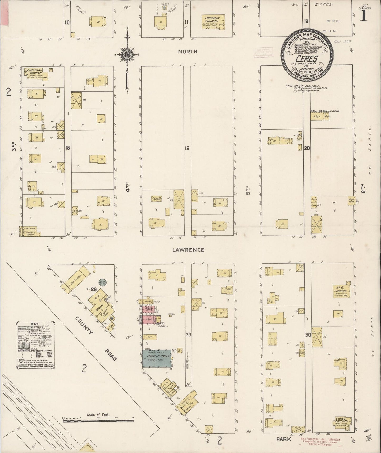 Sanborn Fire Insurance Map from Ceres, Stanislaus County, California (1910), Sheet #0001 - Complete Map Set gallery image, historic Sanborn map, vintage wall art, California California