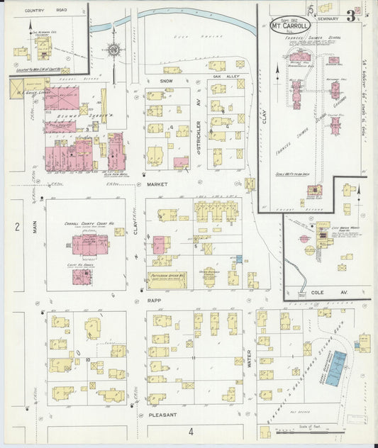 Sanborn Fire Insurance Map from Mount Carroll, Carroll County, Illinois (1912), Sheet #0003 - Historic Sanborn Fire Insurance Map Print, vintage old map wall art, antique decor, genealogy gift, Illinois Illinois map
