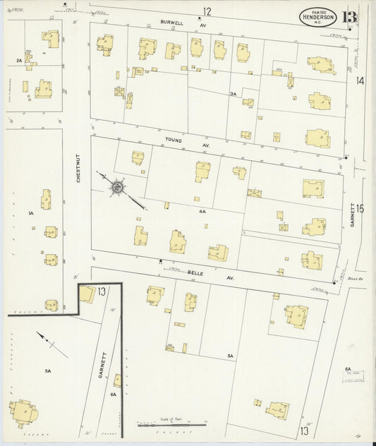 Sanborn Fire Insurance Map from Henderson, Vance County, North Carolina (1912), Sheet #0013 - Historic Sanborn Fire Insurance Map Print, vintage old map wall art, antique decor, genealogy gift, North Carolina North Carolina map