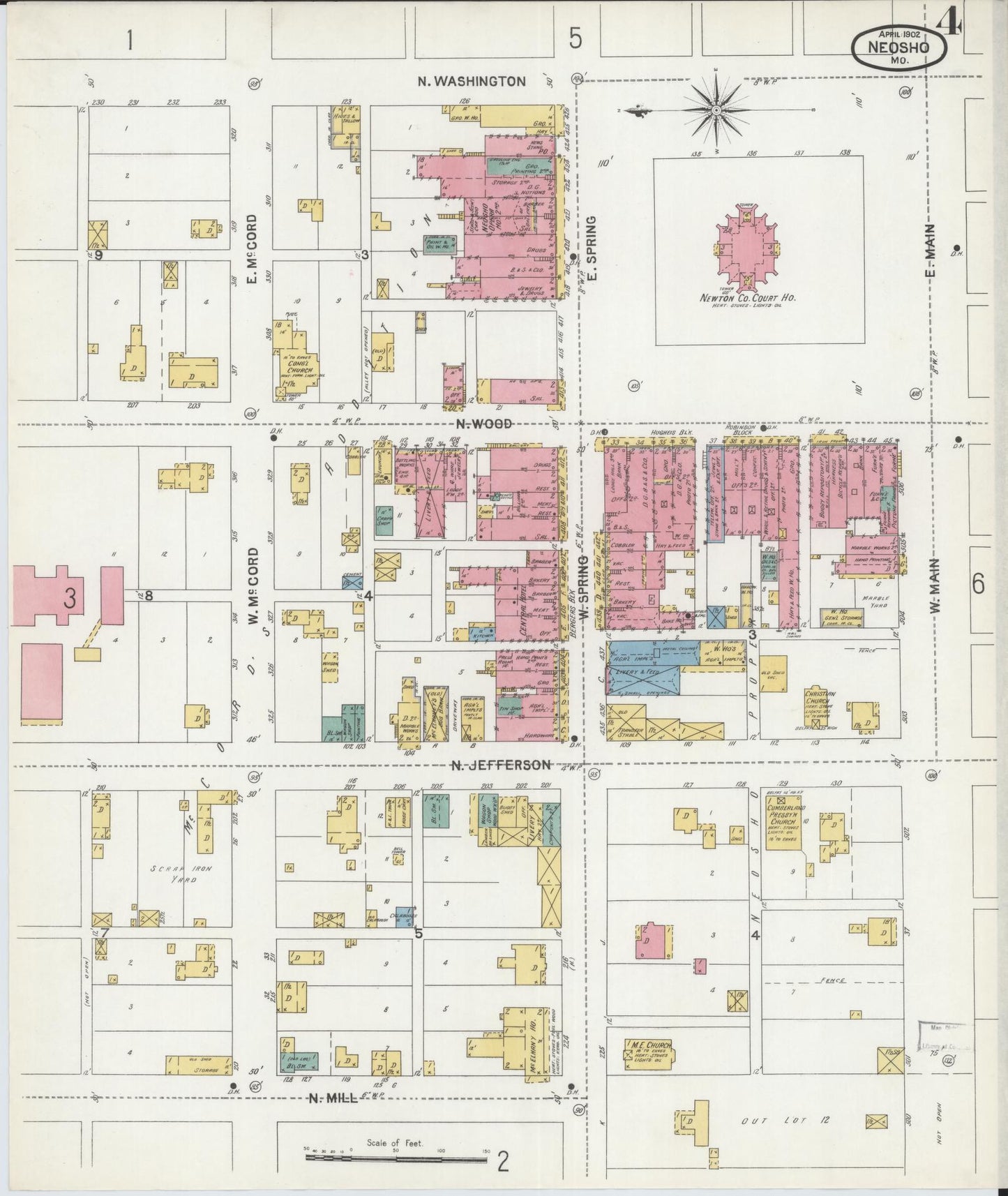 Sanborn Fire Insurance Map from Neosho, Newton County, Missouri (1902), Sheet #0004 - Complete Map Set gallery image, historic Sanborn map, vintage wall art, Missouri Missouri