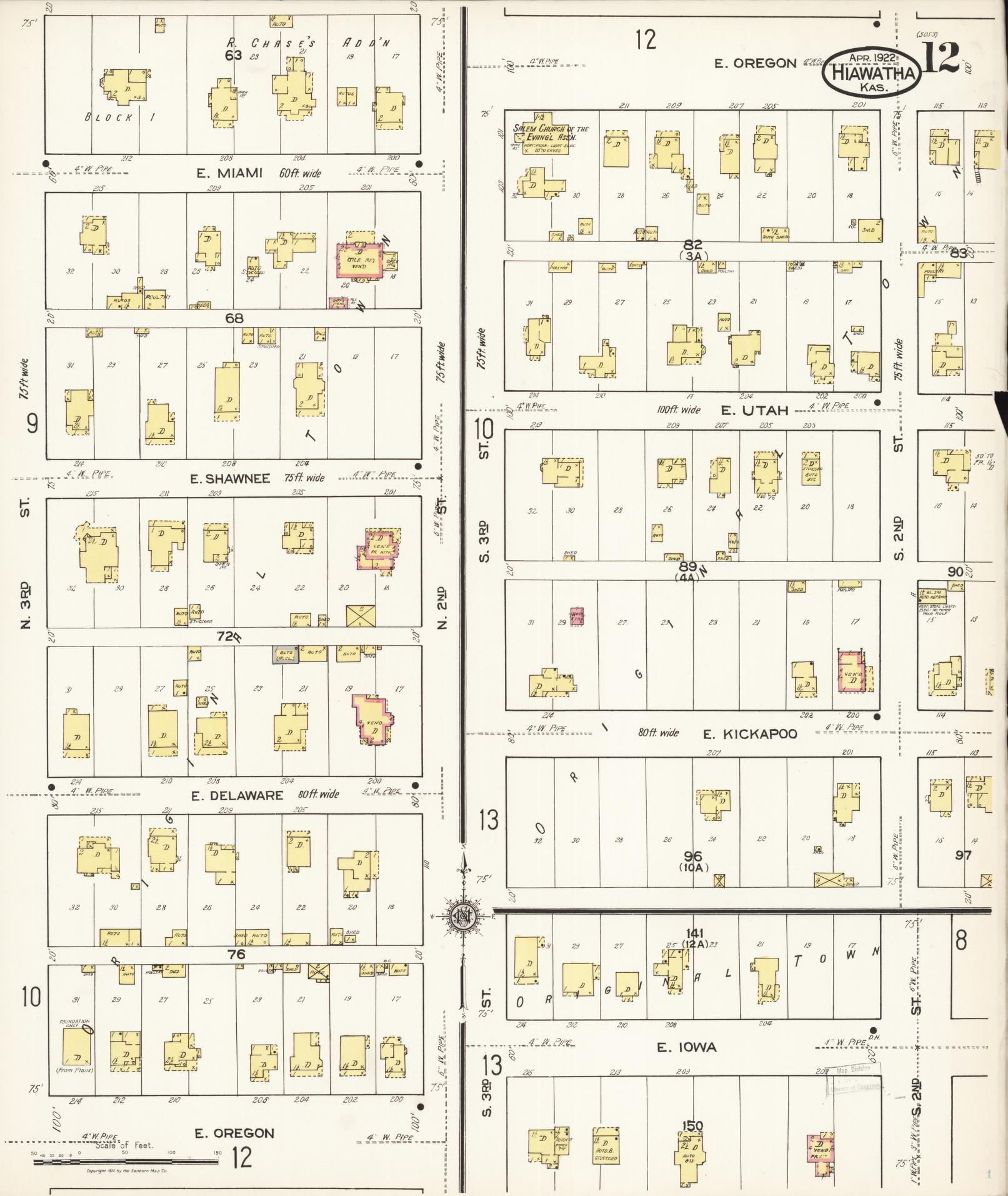 Sanborn Fire Insurance Map from Hiawatha, Brown County, Kansas (1922), Sheet #0012 - Complete Map Set gallery image, historic Sanborn map, vintage wall art, Kansas Kansas