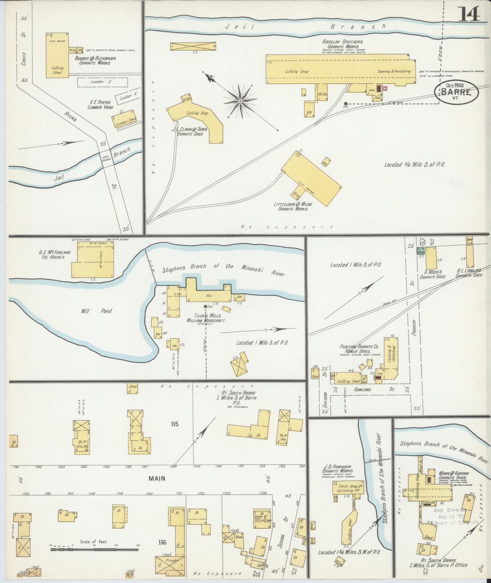 Sanborn Fire Insurance Map from Barre, Washington County, Vermont (1900), Sheet #0014 - Complete Map Set gallery image, historic Sanborn map, vintage wall art, Vermont Vermont