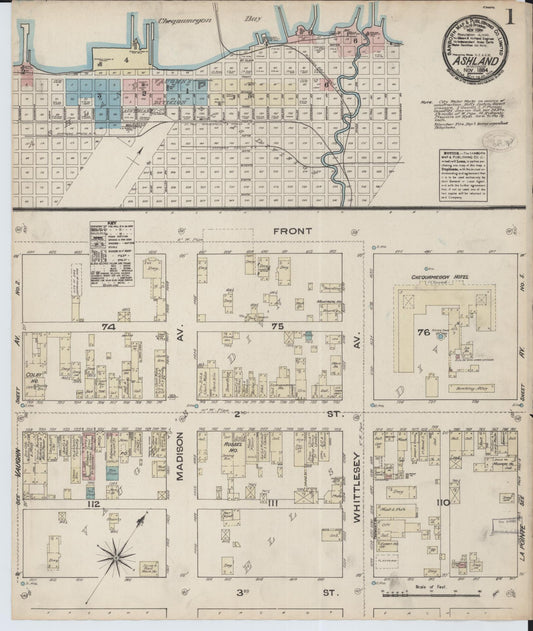 Sanborn Fire Insurance Map from Ashland, Ashland County, Wisconsin (1884), Sheet #0001 - Historic Sanborn Fire Insurance Map Print, vintage old map wall art, antique decor, genealogy gift, Wisconsin Wisconsin map
