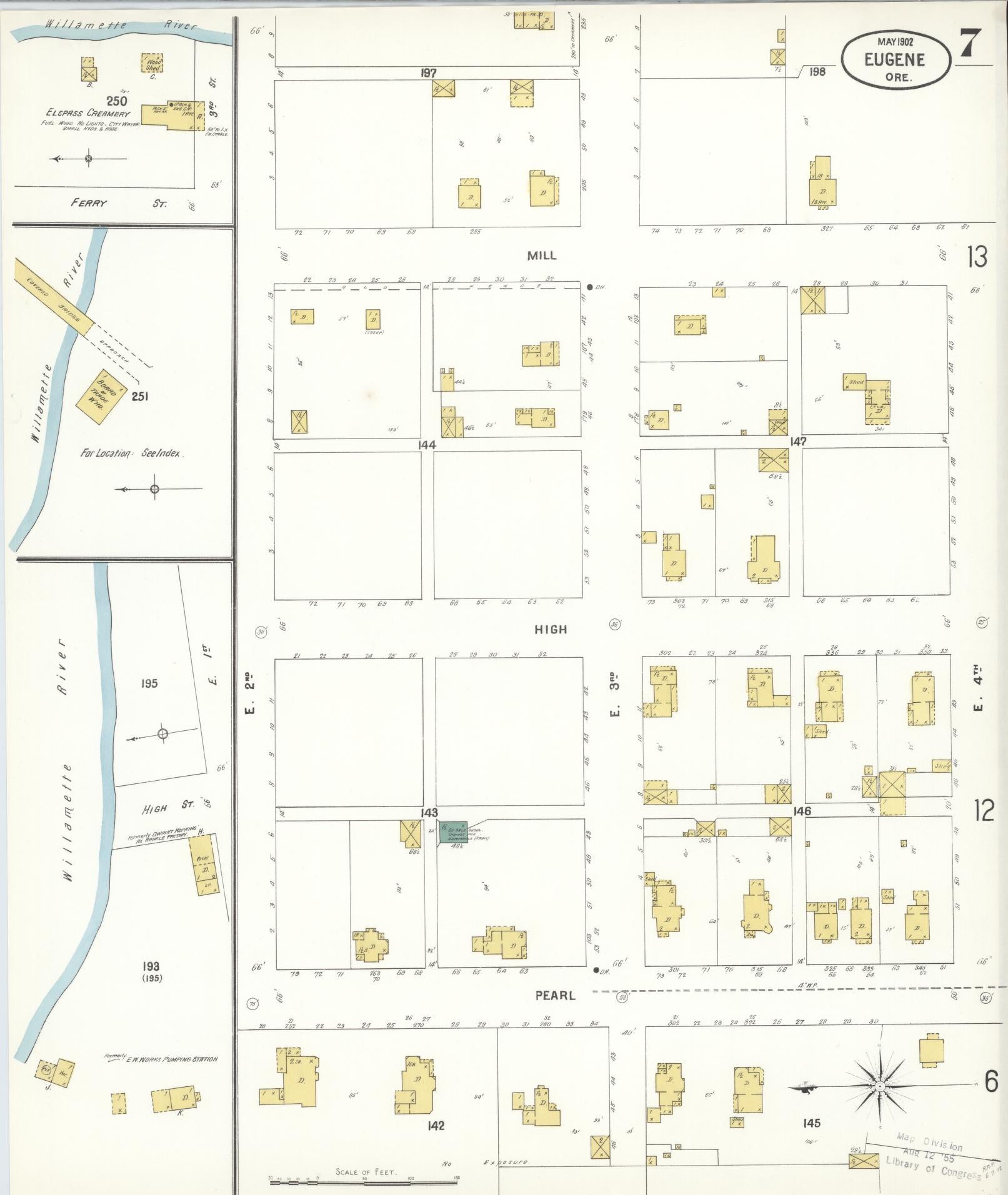 Sanborn Fire Insurance Map from Eugene, Lane County, Oregon (1902), Sheet #0007 - Historic Sanborn Fire Insurance Map Print, vintage old map wall art, antique decor, genealogy gift, Oregon Oregon map