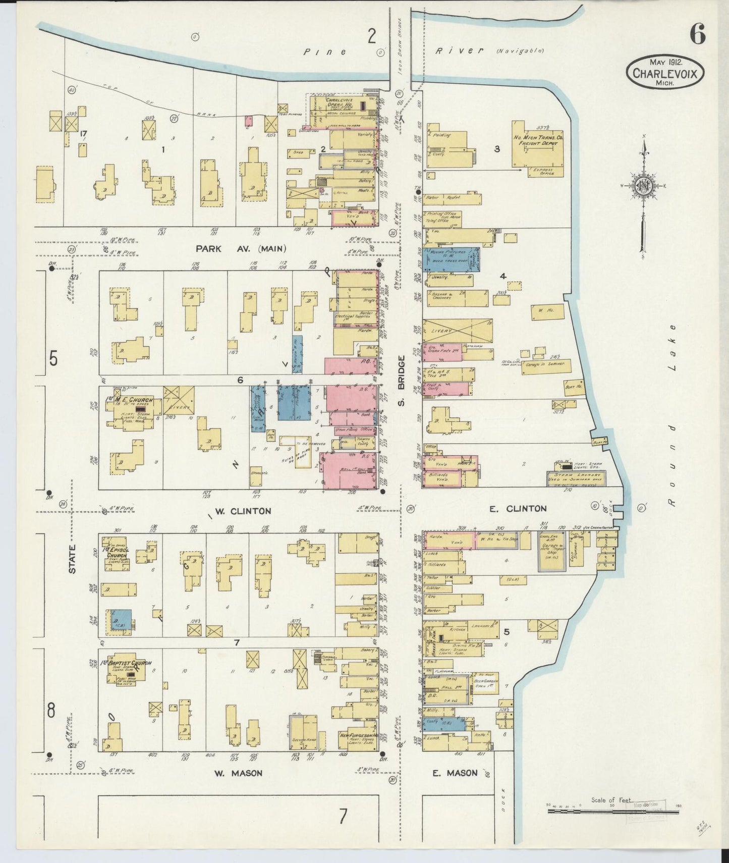 Sanborn Fire Insurance Map from Charlevoix, Charlevoix County, Michigan (1912), Sheet #0006 - Complete Map Set gallery image, historic Sanborn map, vintage wall art, Michigan Michigan