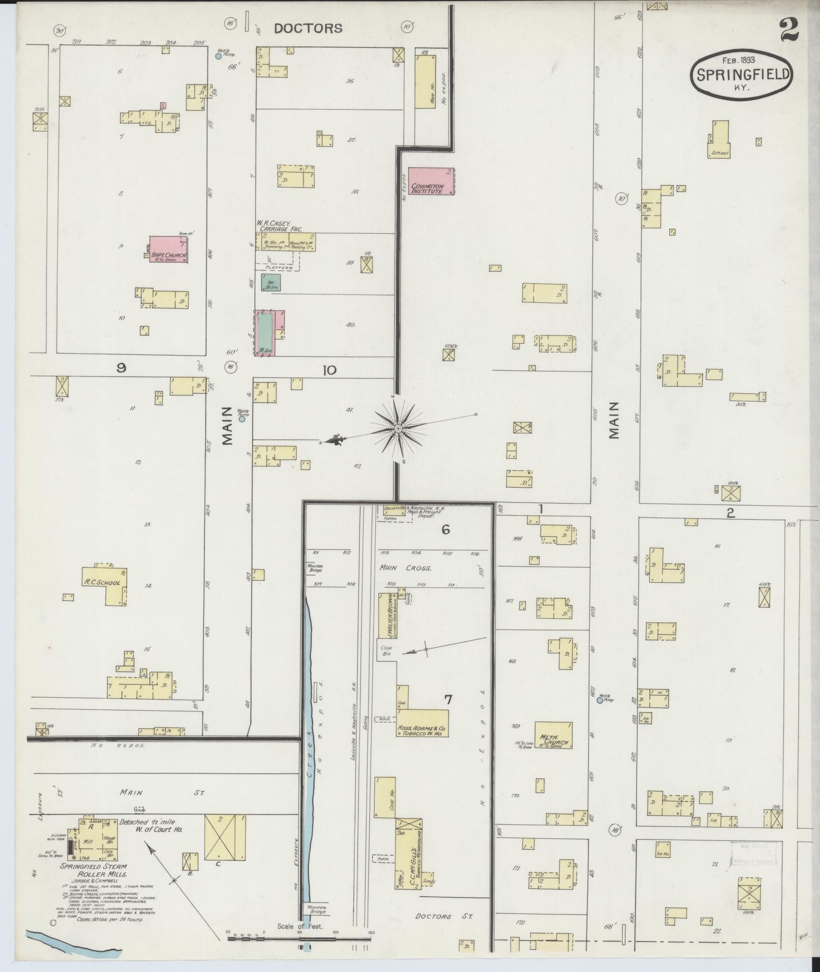 Sanborn Fire Insurance Map from Springfield, Washington County, Kentucky (1893), Sheet #0002 - Historic Sanborn Fire Insurance Map Print, vintage old map wall art, antique decor, genealogy gift, Kentucky Kentucky map