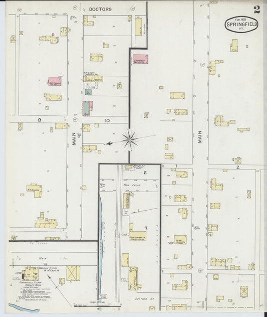 Sanborn Fire Insurance Map from Springfield, Washington County, Kentucky (1893), Sheet #0002 - Historic Sanborn Fire Insurance Map Print, vintage old map wall art, antique decor, genealogy gift, Kentucky Kentucky map