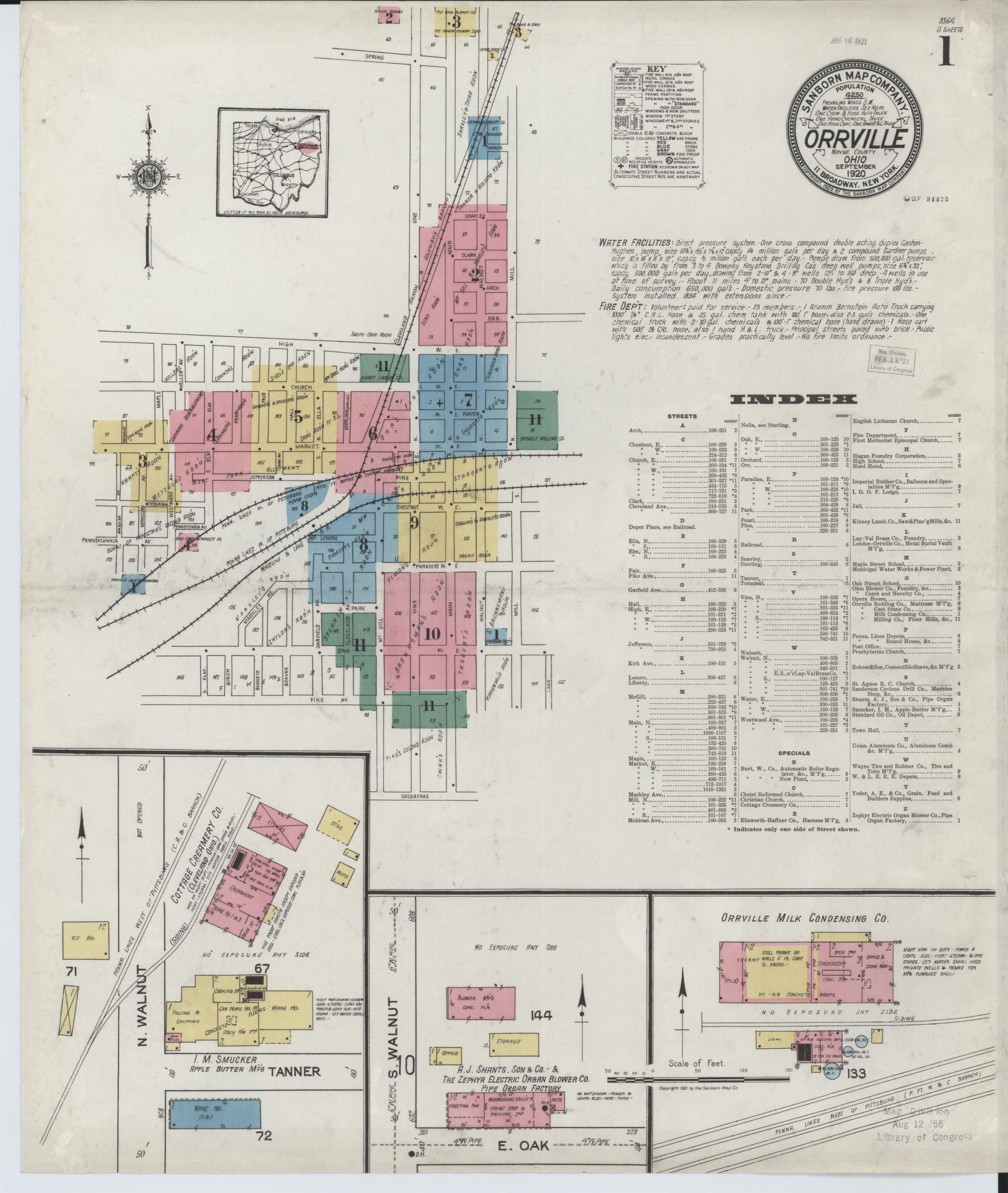 Sanborn Fire Insurance Map from Orrville, Wayne County, Ohio (1920), Sheet #0001 - Complete Map Set gallery image, historic Sanborn map, vintage wall art, Ohio Ohio