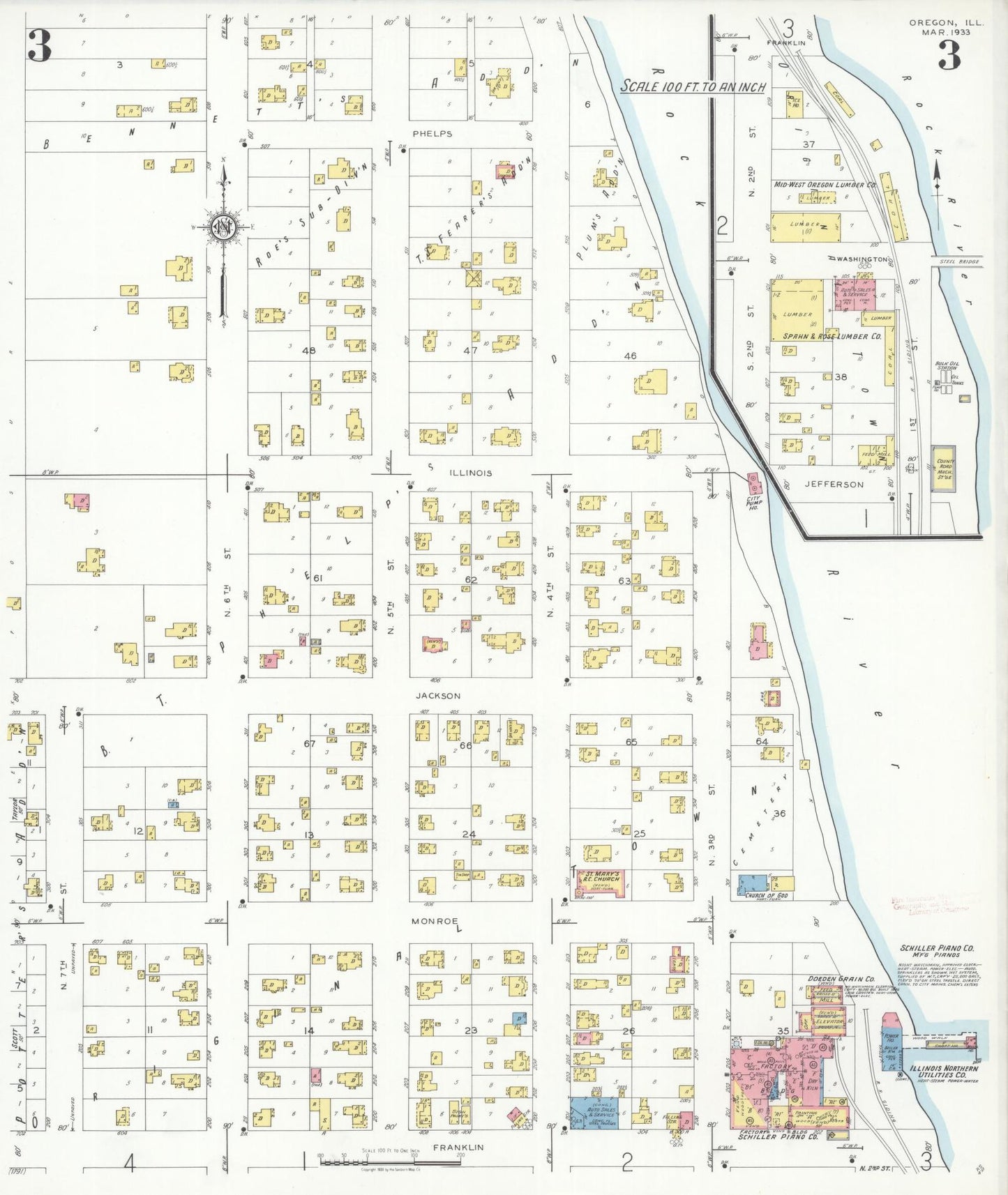 Sanborn Fire Insurance Map from Oregon, Ogle County, Illinois (1933), Sheet #0003 - Complete Map Set gallery image, historic Sanborn map, vintage wall art, Oregon Oregon