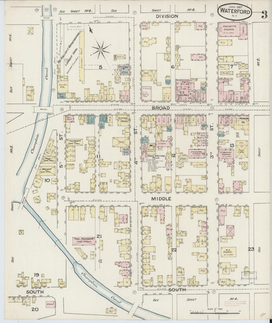 Sanborn Fire Insurance Map from Waterford, Saratoga County, New York (1887), Sheet #0003 - Historic Sanborn Fire Insurance Map Print, vintage old map wall art, antique decor, genealogy gift, New York New York map