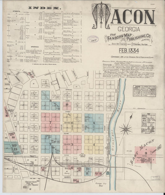 Sanborn Fire Insurance Map from Macon, Bibb and Jones County, Georgia (1884), Sheet #0001 - Historic Sanborn Fire Insurance Map Print, vintage old map wall art, antique decor, genealogy gift, Georgia Georgia map