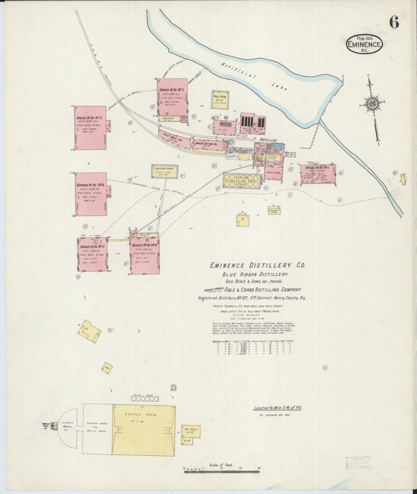 Sanborn Fire Insurance Map from Eminence, Henry County, Kentucky (1915), Sheet #0006 - Historic Sanborn Fire Insurance Map Print, vintage old map wall art, antique decor, genealogy gift, Kentucky Kentucky map
