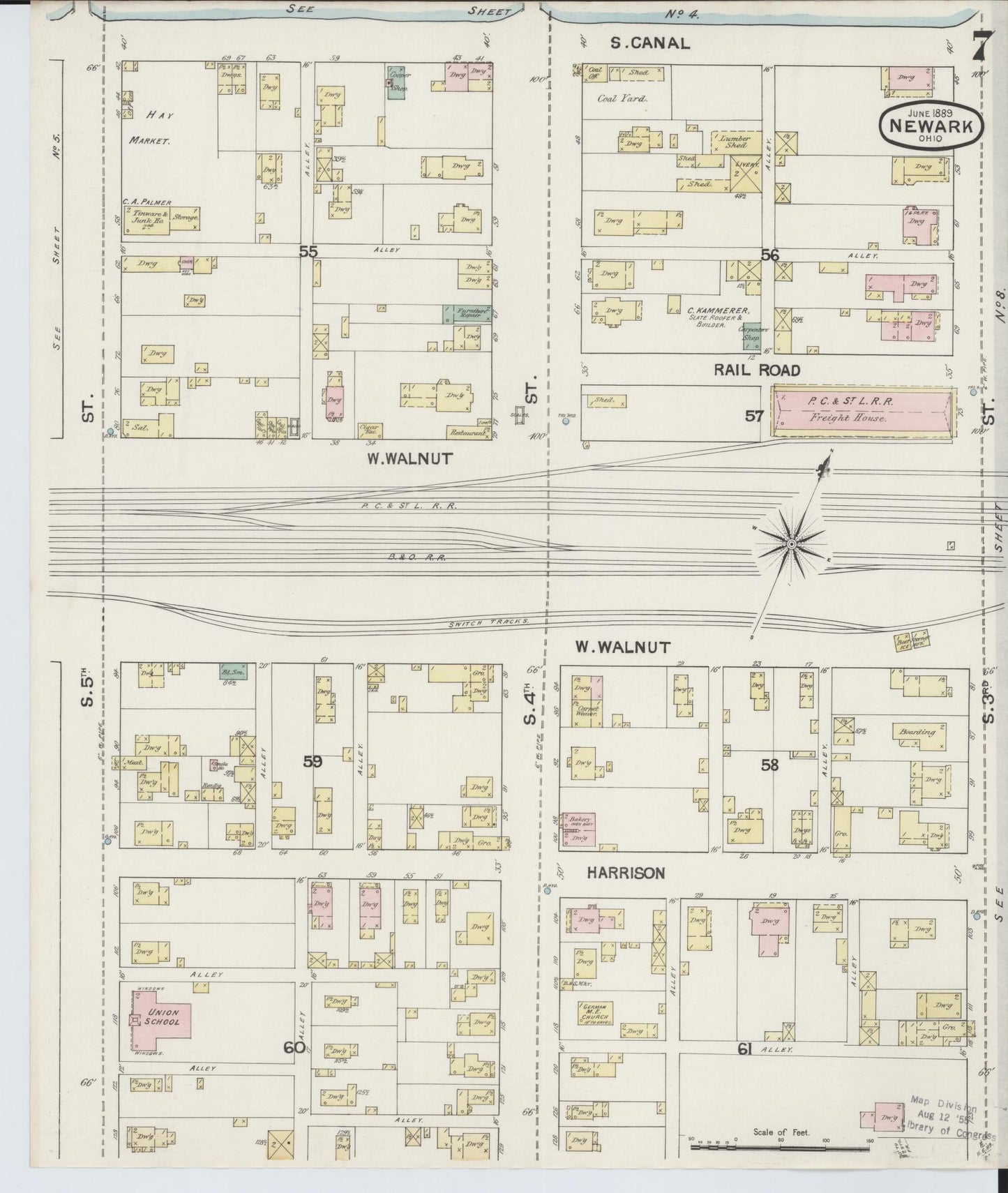 Sanborn Fire Insurance Map from Newark, Licking County, Ohio (1889), Sheet #0007 - Complete Map Set gallery image, historic Sanborn map, vintage wall art, Ohio Ohio