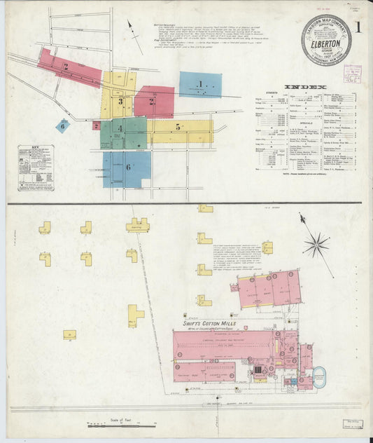 Sanborn Fire Insurance Map from Elberton, Elbert County, Georgia (1907), Sheet #0001 - Historic Sanborn Fire Insurance Map Print, vintage old map wall art, antique decor, genealogy gift, Georgia Georgia map