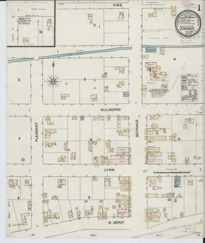 Sanborn Fire Insurance Map from Stryker, Williams County, Ohio (1888), Sheet #0001 - Complete Map Set gallery image, historic Sanborn map, vintage wall art, Ohio Ohio