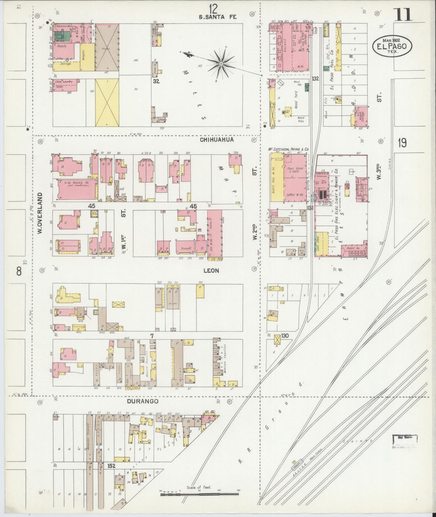 Sanborn Fire Insurance Map from El Paso, El Paso County, Texas (1902), Sheet #0011 - Complete Map Set gallery image, historic Sanborn map, vintage wall art, Texas Texas