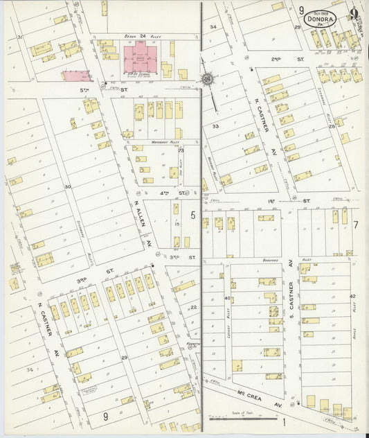 Sanborn Fire Insurance Map from Donora, Washington County, Pennsylvania (1909), Sheet #0009 - Historic Sanborn Fire Insurance Map Print, vintage old map wall art, antique decor, genealogy gift, Pennsylvania Pennsylvania map