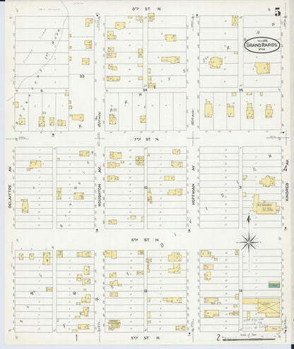 Sanborn Fire Insurance Map from Grand Rapids, Itasca County, Minnesota (1908), Sheet #0005 - Historic Sanborn Fire Insurance Map Print, vintage old map wall art, antique decor, genealogy gift, Minnesota Minnesota map