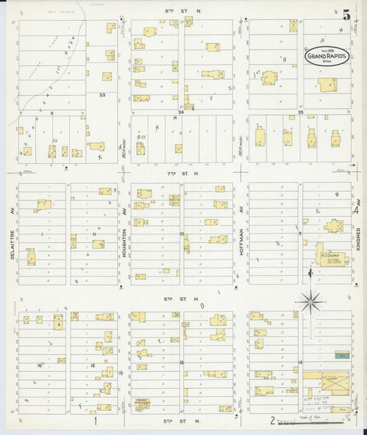 Sanborn Fire Insurance Map from Grand Rapids, Itasca County, Minnesota (1908), Sheet #0005 - Historic Sanborn Fire Insurance Map Print, vintage old map wall art, antique decor, genealogy gift, Minnesota Minnesota map