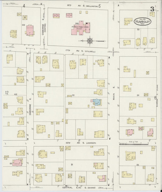 Sanborn Fire Insurance Map from Humboldt, Gibson County, Tennessee (1915), Sheet #0003 - Historic Sanborn Fire Insurance Map Print, vintage old map wall art, antique decor, genealogy gift, Tennessee Tennessee map