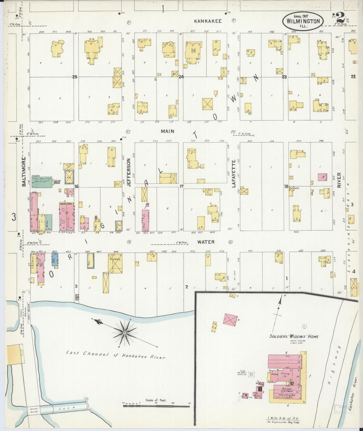 Sanborn Fire Insurance Map from Wilmington, Will County, Illinois (1907), Sheet #0002 - Historic Sanborn Fire Insurance Map Print, vintage old map wall art, antique decor, genealogy gift, Illinois Illinois map