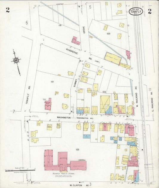 Sanborn Fire Insurance Map from Tenafly, Bergen County, New Jersey (1923), Sheet #0002 - Historic Sanborn Fire Insurance Map Print, vintage old map wall art, antique decor, genealogy gift, New Jersey New Jersey map