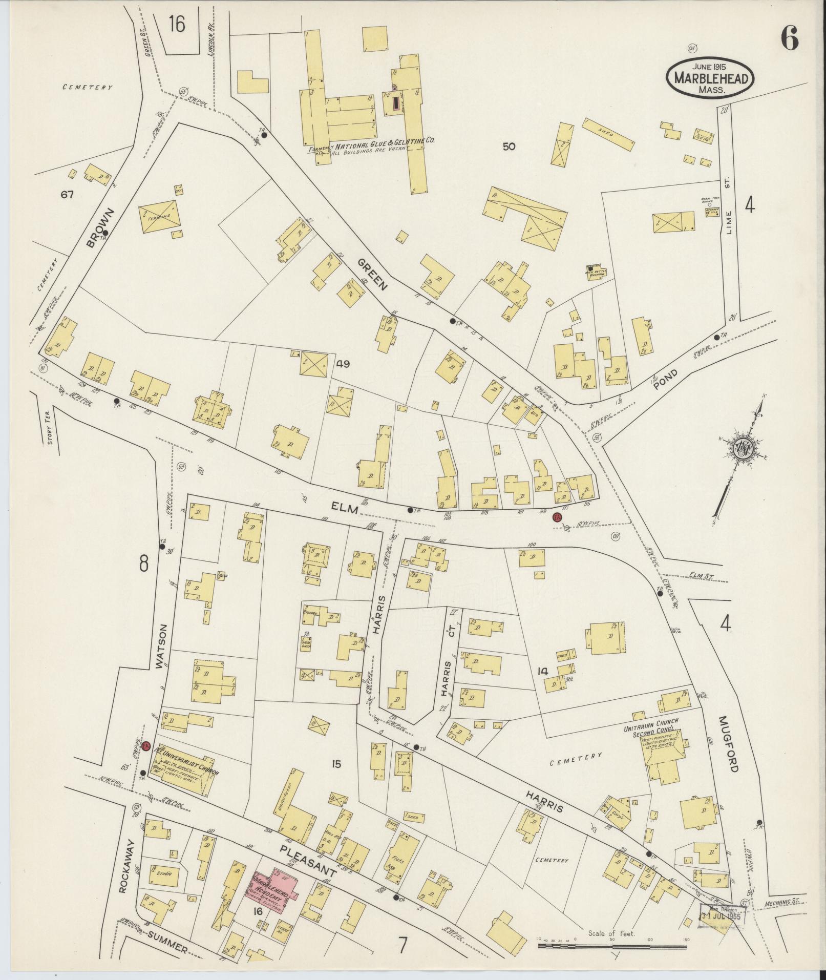 Sanborn Fire Insurance Map from Marblehead, Essex County, Massachusetts (1915), Sheet #0006 - Historic Sanborn Fire Insurance Map Print, vintage old map wall art, antique decor, genealogy gift, Massachusetts Massachusetts map