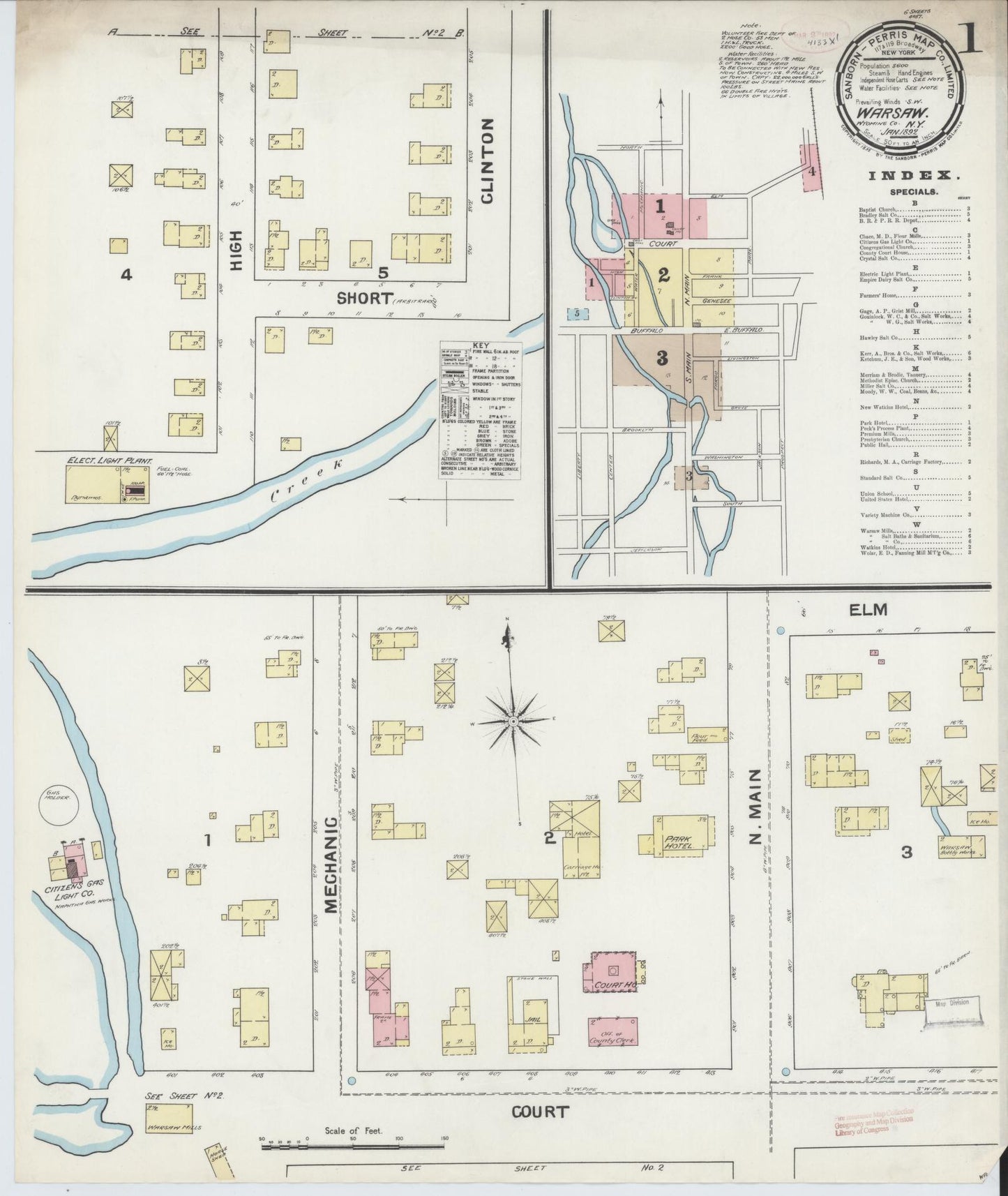Sanborn Fire Insurance Map from Warsaw, Wyoming County, New York (1892), Sheet #0001 - Complete Map Set gallery image, historic Sanborn map, vintage wall art, Warsaw Wyoming