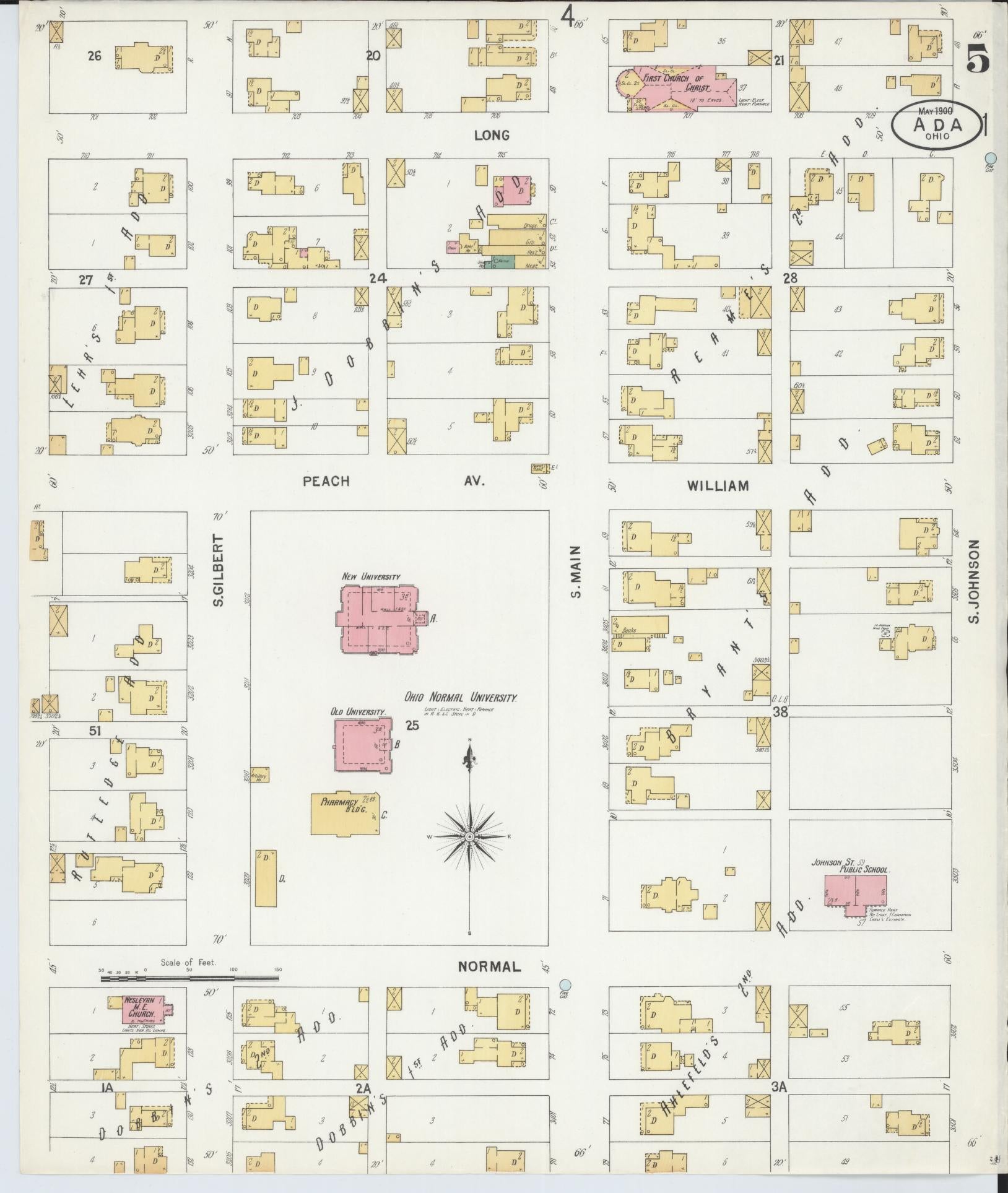 Sanborn Fire Insurance Map from Ada, Hardin County, Ohio (1900), Sheet #0005 - Historic Sanborn Fire Insurance Map Print, vintage old map wall art, antique decor, genealogy gift, Ohio Ohio map