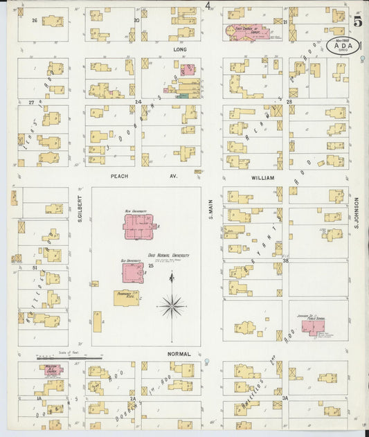 Sanborn Fire Insurance Map from Ada, Hardin County, Ohio (1900), Sheet #0005 - Historic Sanborn Fire Insurance Map Print, vintage old map wall art, antique decor, genealogy gift, Ohio Ohio map