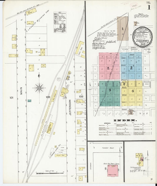 Sanborn Fire Insurance Map from Sigourney, Kiokuk County, Iowa (1893), Sheet #0001 - Historic Sanborn Fire Insurance Map Print, vintage old map wall art