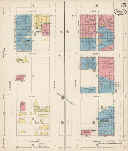 Sanborn Fire Insurance Map from Aberdeen, Grays Harbor County, Washington (1914), Sheet #0015 - Historic Sanborn Fire Insurance Map Print, vintage old map wall art, antique decor, genealogy gift, Washington Washington map