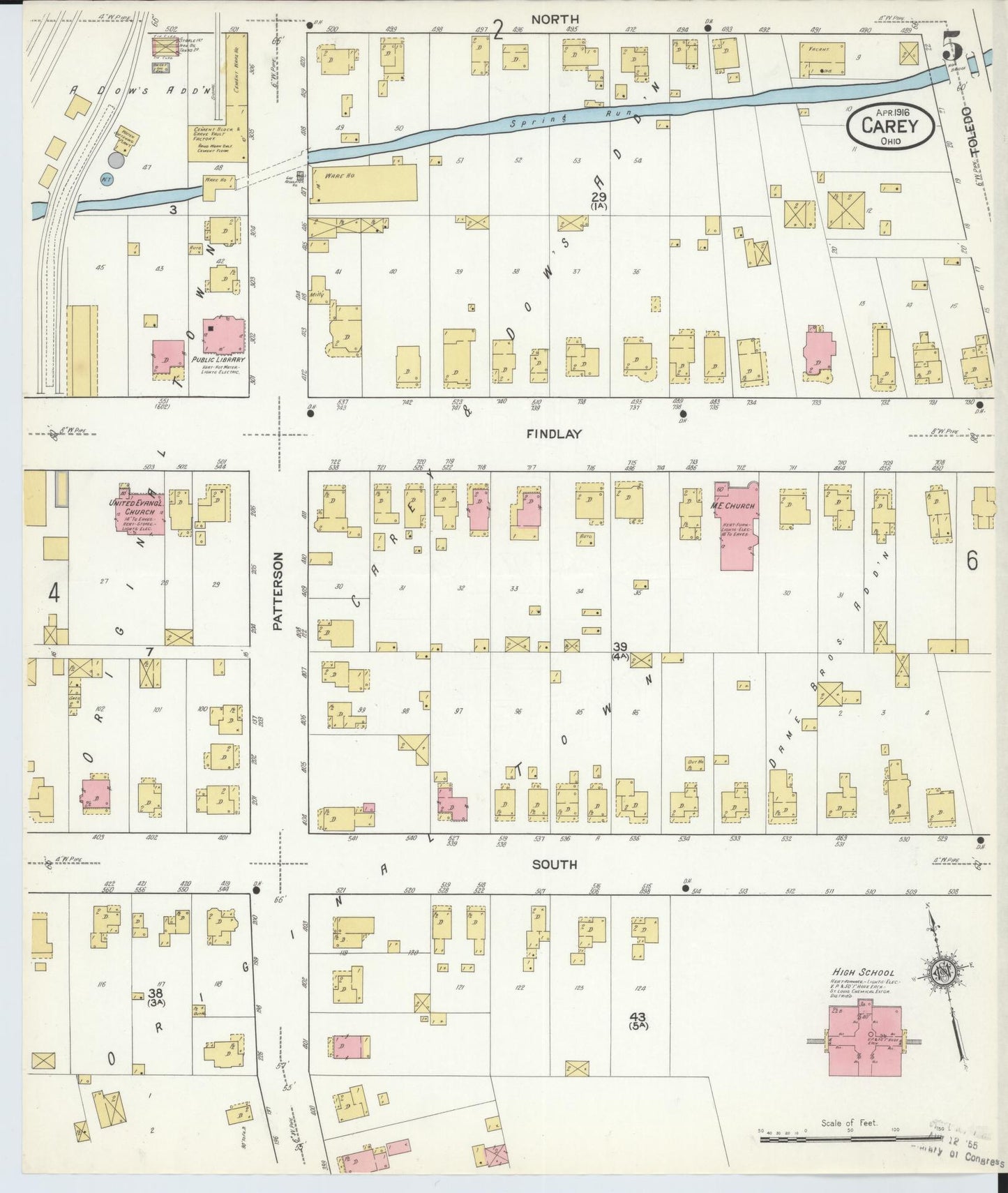 Sanborn Fire Insurance Map from Carey, Wyandot County, Ohio (1916), Sheet #0005 - Historic Sanborn Fire Insurance Map Print, vintage old map wall art, antique decor, genealogy gift, Ohio Ohio map