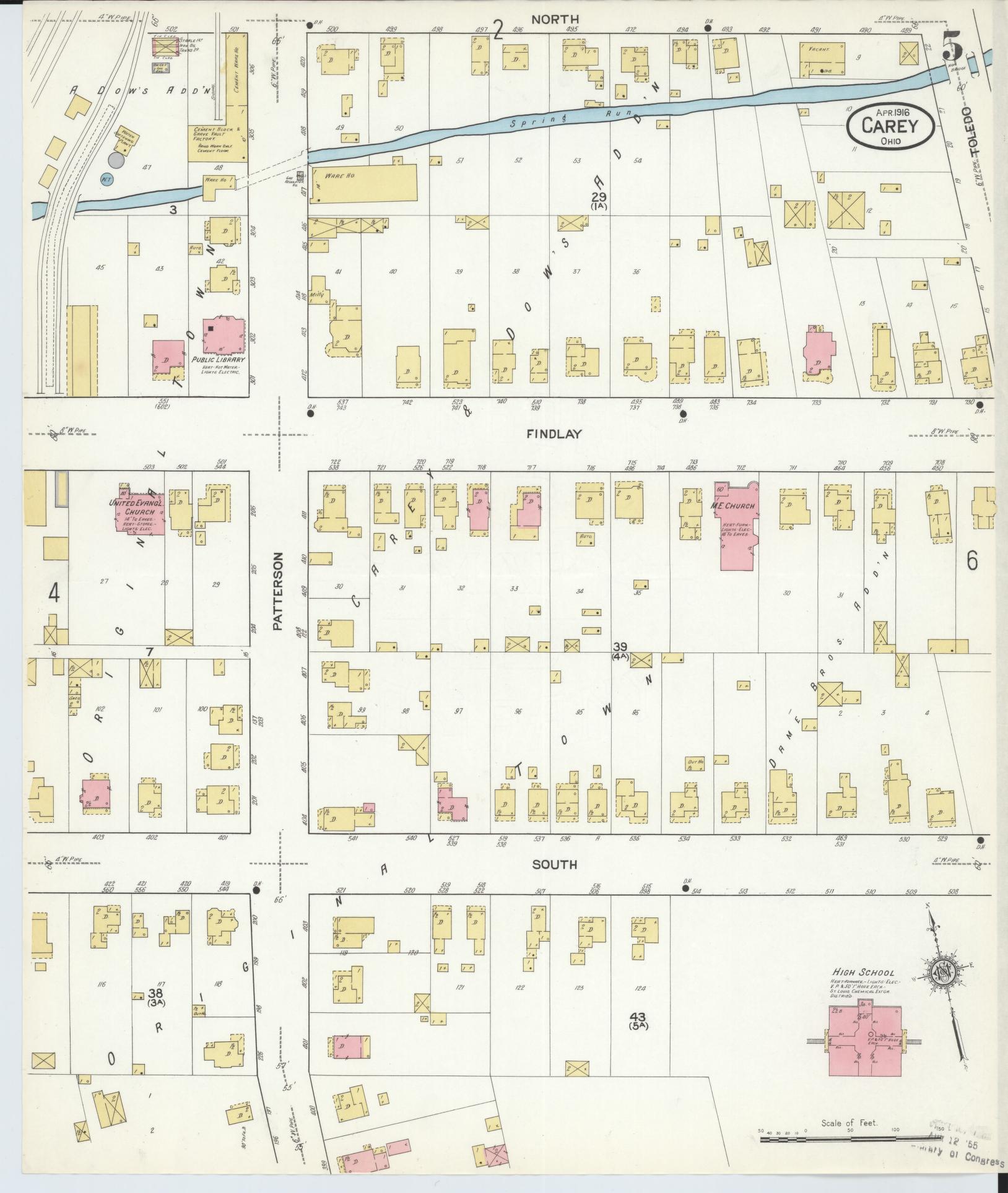 Sanborn Fire Insurance Map from Carey, Wyandot County, Ohio (1916), Sheet #0005 - Historic Sanborn Fire Insurance Map Print, vintage old map wall art, antique decor, genealogy gift, Ohio Ohio map