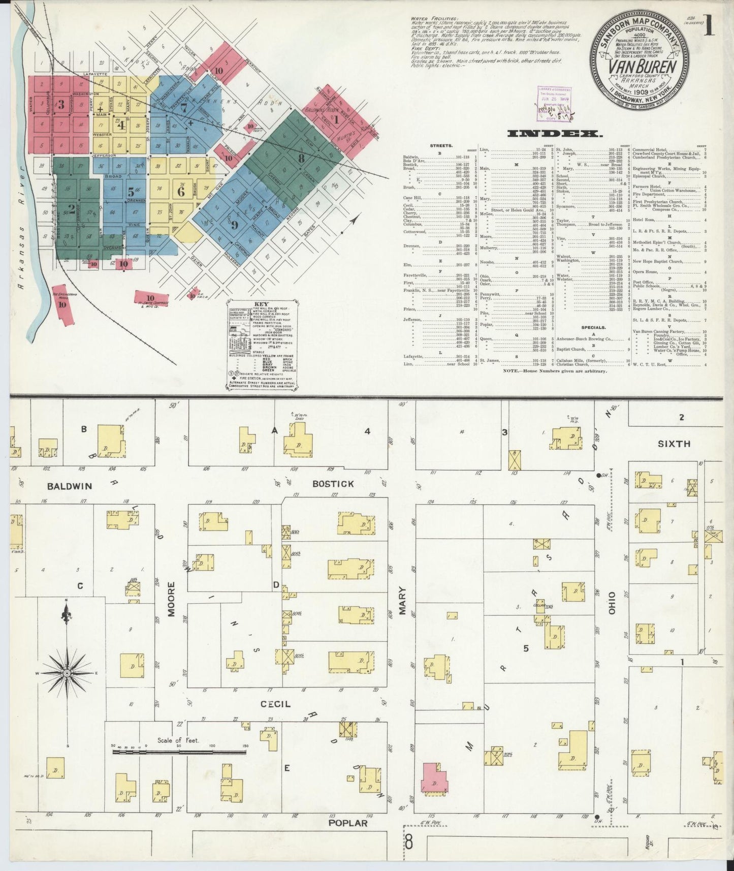 Sanborn Fire Insurance Map from Van Buren, Crawford County, Arkansas (1909), Sheet #0001 - Complete Map Set gallery image, historic Sanborn map, vintage wall art, Arkansas Arkansas