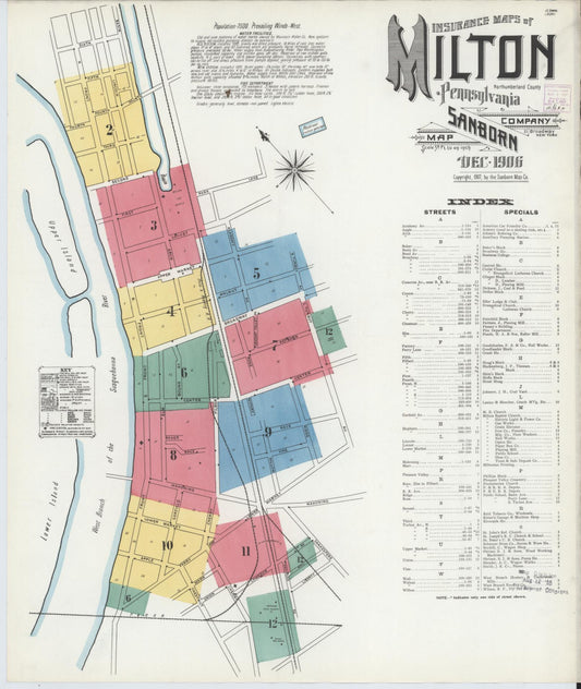 Sanborn Fire Insurance Map from Milton, Northumberland County, Pennsylvania (1906), Sheet #0001 - Historic Sanborn Fire Insurance Map Print, vintage old map wall art, antique decor, genealogy gift, Pennsylvania Pennsylvania map