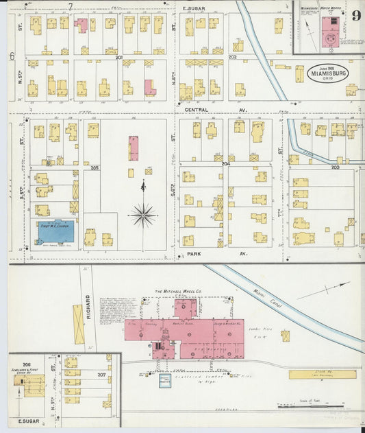 Sanborn Fire Insurance Map from Miamisburg, Montgomery County, Ohio (1905), Sheet #0009 - Historic Sanborn Fire Insurance Map Print, vintage old map wall art, antique decor, genealogy gift, Ohio Ohio map