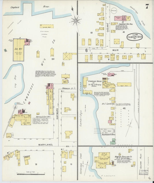 Sanborn Fire Insurance Map from Cambridge, Dorchester County, Maryland (1896), Sheet #0007 - Historic Sanborn Fire Insurance Map Print, vintage old map wall art, antique decor, genealogy gift, Maryland Maryland map