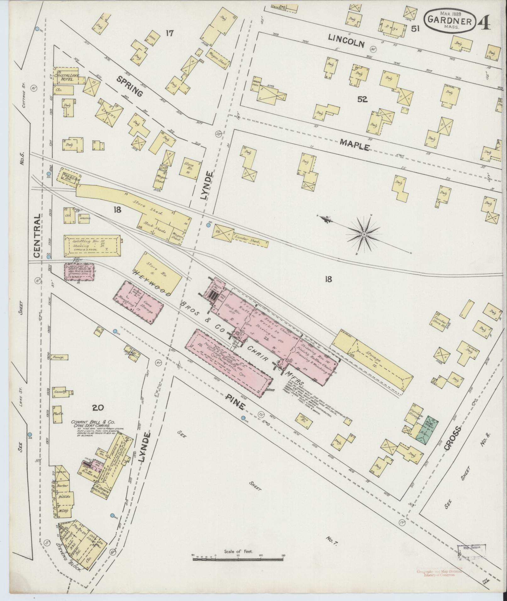 Sanborn Fire Insurance Map from Gardner, Worcester County, Massachusetts (1889), Sheet #0004 - Complete Map Set gallery image, historic Sanborn map, vintage wall art, Massachusetts Massachusetts