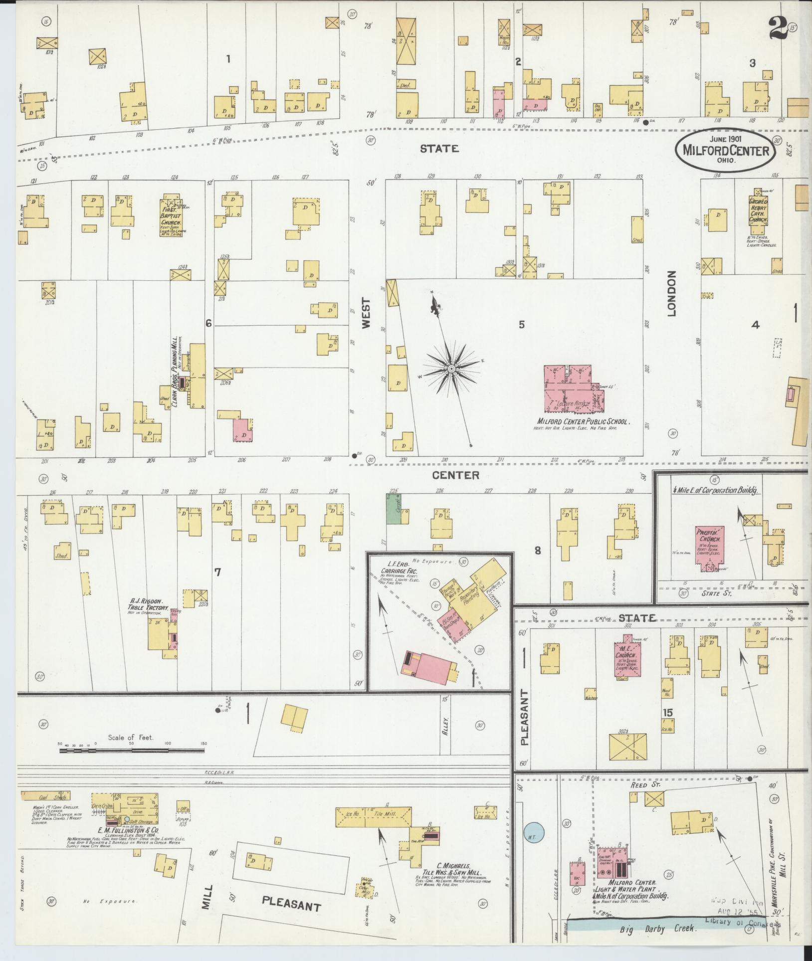 Sanborn Fire Insurance Map from Milford Center, Union County, Ohio (1901), Sheet #0002 - Historic Sanborn Fire Insurance Map Print, vintage old map wall art, antique decor, genealogy gift, Ohio Ohio map