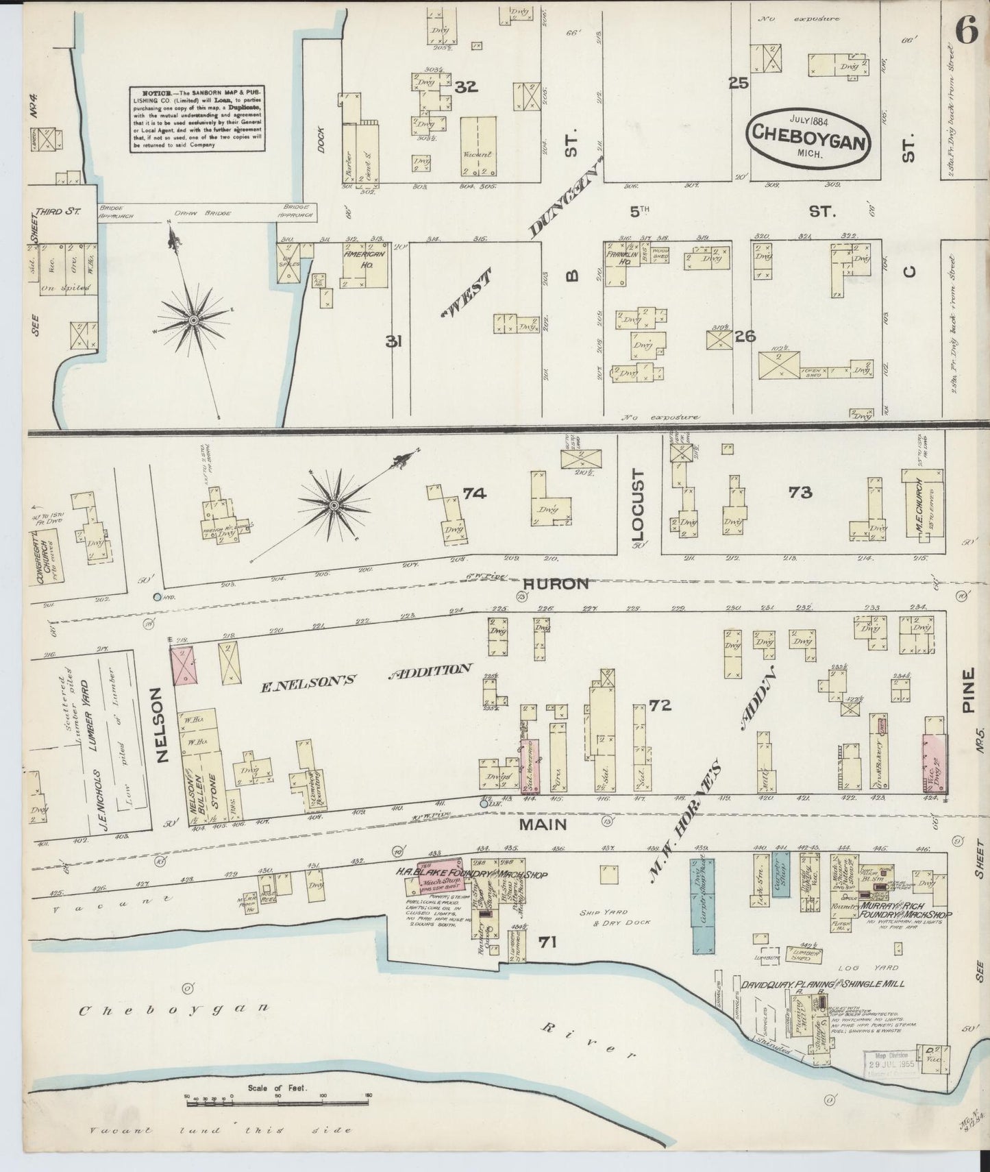 Sanborn Fire Insurance Map from Cheboygan, Cheboygan County, Michigan (1884), Sheet #0006 - Complete Map Set gallery image, historic Sanborn map, vintage wall art, Michigan Michigan