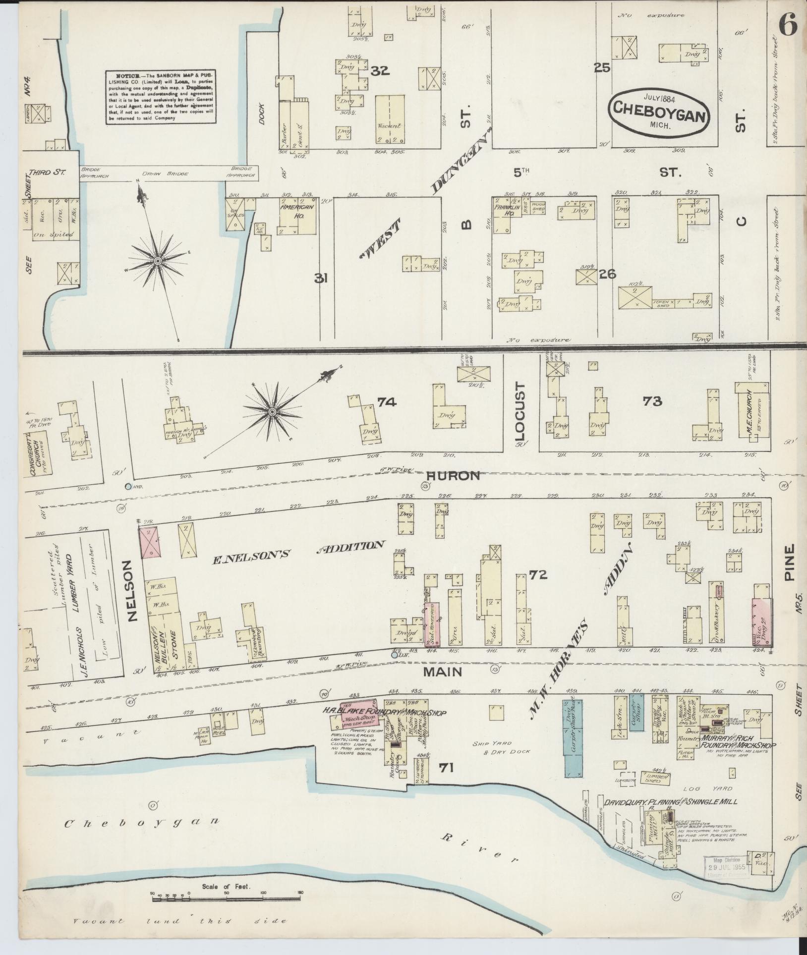 Sanborn Fire Insurance Map from Cheboygan, Cheboygan County, Michigan (1884), Sheet #0006 - Complete Map Set gallery image, historic Sanborn map, vintage wall art, Michigan Michigan