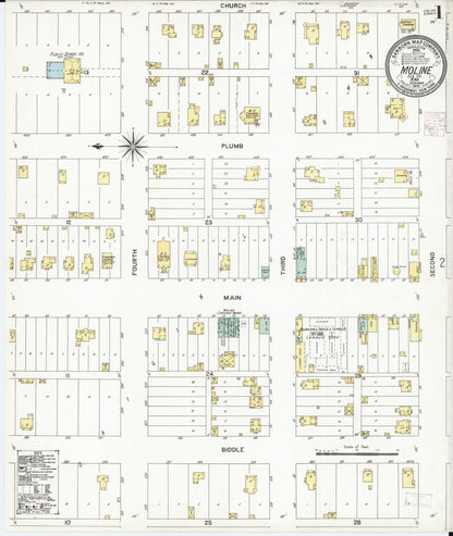 Sanborn Fire Insurance Map from Moline, Elk County, Kansas (1901), Sheet #0001 - Complete Map Set gallery image, historic Sanborn map, vintage wall art, Kansas Kansas